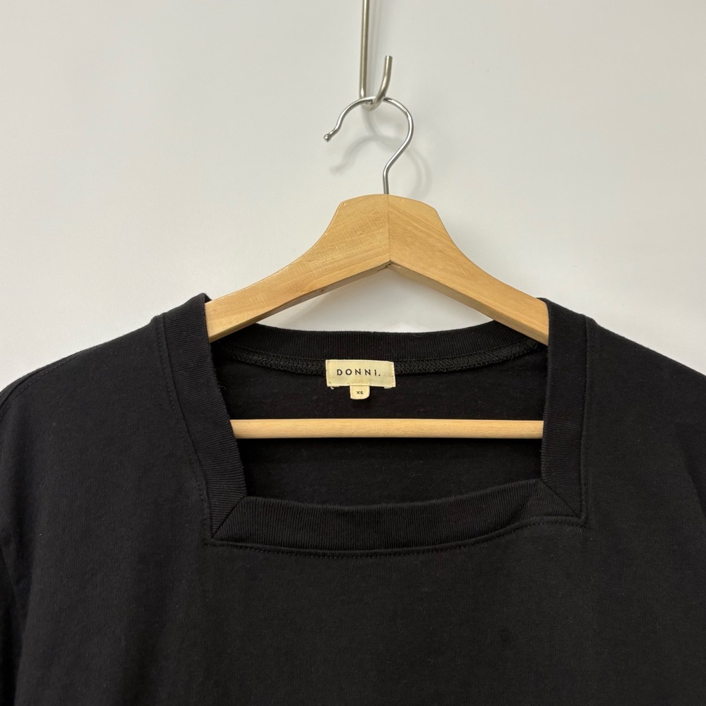 DONNI. Black Jersey Square Neck Long Sleeve Size XS - Picture 10 of 11
